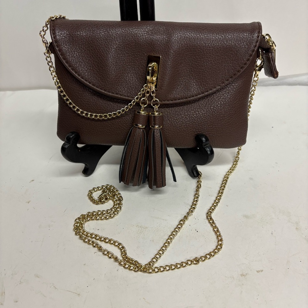 Brown Leather Tassel Crossbody Bag Envelop Clutch Bag Adjustable Straps